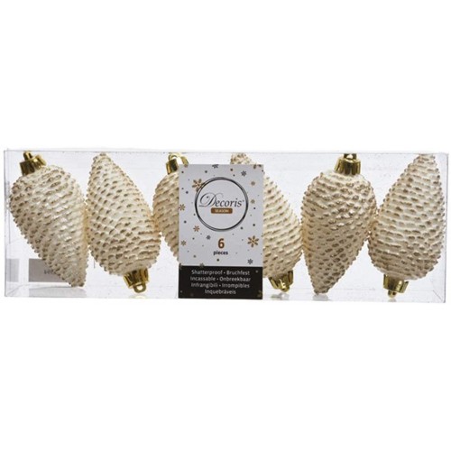 Decori per albero Decoris box 6 pigne bianco 028594