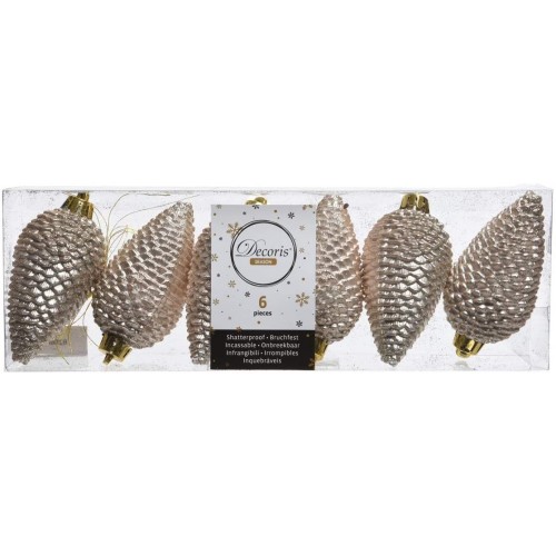 Decori per albero Decoris box 6 pigne perla 028602