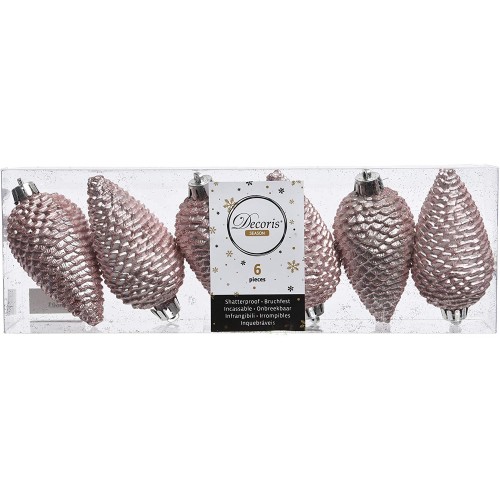 Decori per albero Decoris box 6 pigne rosa cipria 028603