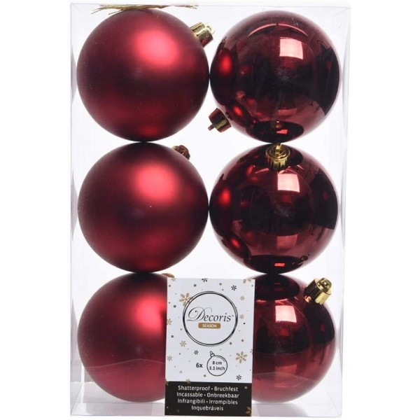 Decori per albero Decoris box 6 sfere bordeaux 80 mm 022053