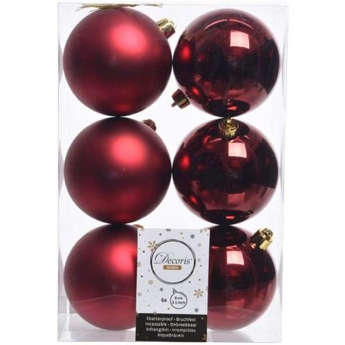 Decori per albero Decoris box 6 sfere bordeaux 80 mm 022053