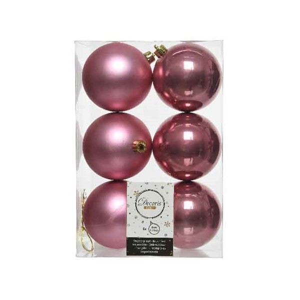 Decori per albero Decoris box 6 sfere rosa velluto 80 mm 022023