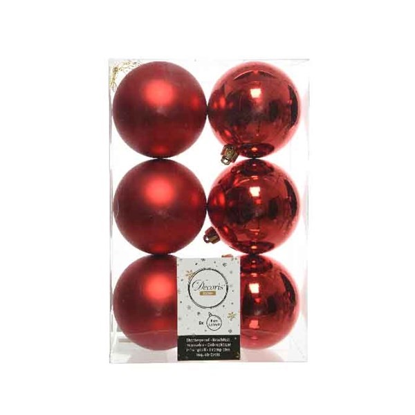 Decori per albero Decoris box 6 sfere rosso natale 80 mm 022052