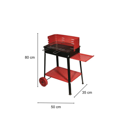 Barbecue a carbone Barbecue con ruote griglia in acciaio cm 50x35x80h piano estraibile da giardino