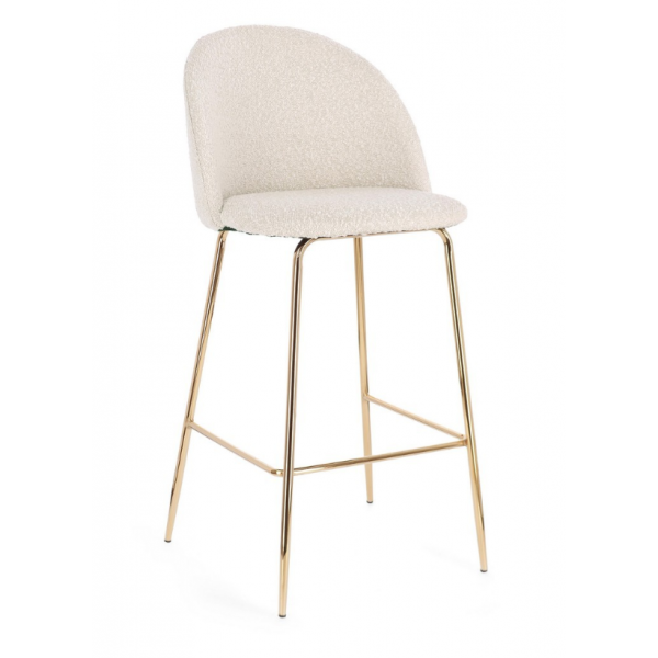 Sedie Sgabello Bar Linea Carry in Poliestere Effetto Bouclè Avorio con Gambe in Acciaio Dorato