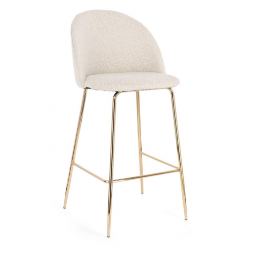 Sedie Sgabello Bar Linea Carry in Poliestere Effetto Bouclè Avorio con Gambe in Acciaio Dorato
