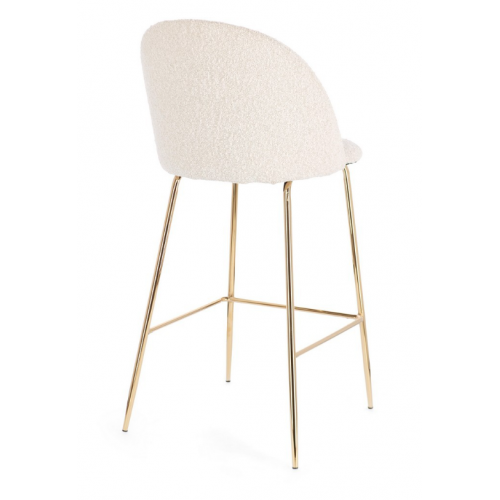 Sedie Sgabello Bar Linea Carry in Poliestere Effetto Bouclè Avorio con Gambe in Acciaio Dorato