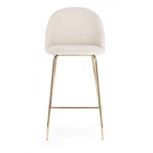 Sedie Sgabello Bar Linea Carry in Poliestere Effetto Bouclè Avorio con Gambe in Acciaio Dorato