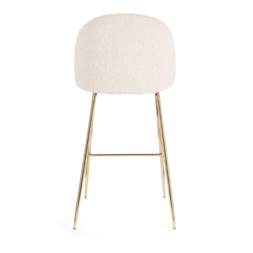 Sedie Sgabello Bar Linea Carry in Poliestere Effetto Bouclè Avorio con Gambe in Acciaio Dorato