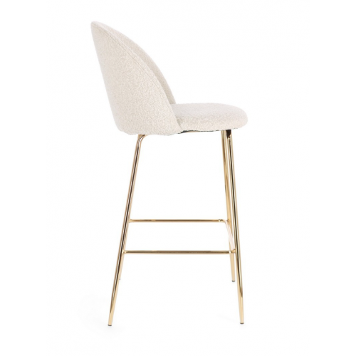 Sedie Sgabello Bar Linea Carry in Poliestere Effetto Bouclè Avorio con Gambe in Acciaio Dorato