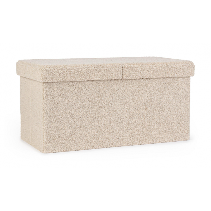 Complementi d'arredo Pouf Contenitore Rettangolare Linea Joris Con Struttura In Mdf e Rivestimento Con Effetto Bouclè Beige