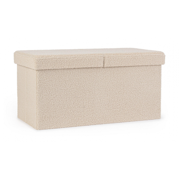 Complementi d'arredo Pouf Contenitore Rettangolare Linea Joris Con Struttura In Mdf e Rivestimento Con Effetto Bouclè Beige