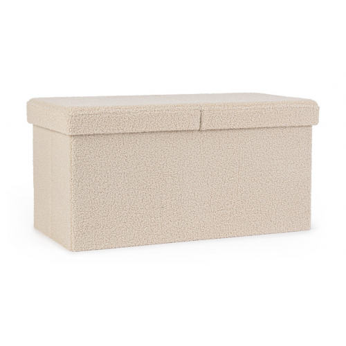 Complementi d'arredo Pouf Contenitore Rettangolare Linea Joris Con Struttura In Mdf e Rivestimento Con Effetto Bouclè Beige
