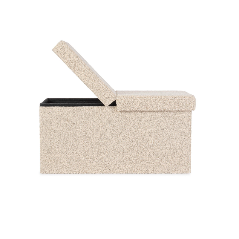 Complementi d'arredo Pouf Contenitore Rettangolare Linea Joris Con Struttura In Mdf e Rivestimento Con Effetto Bouclè Beige