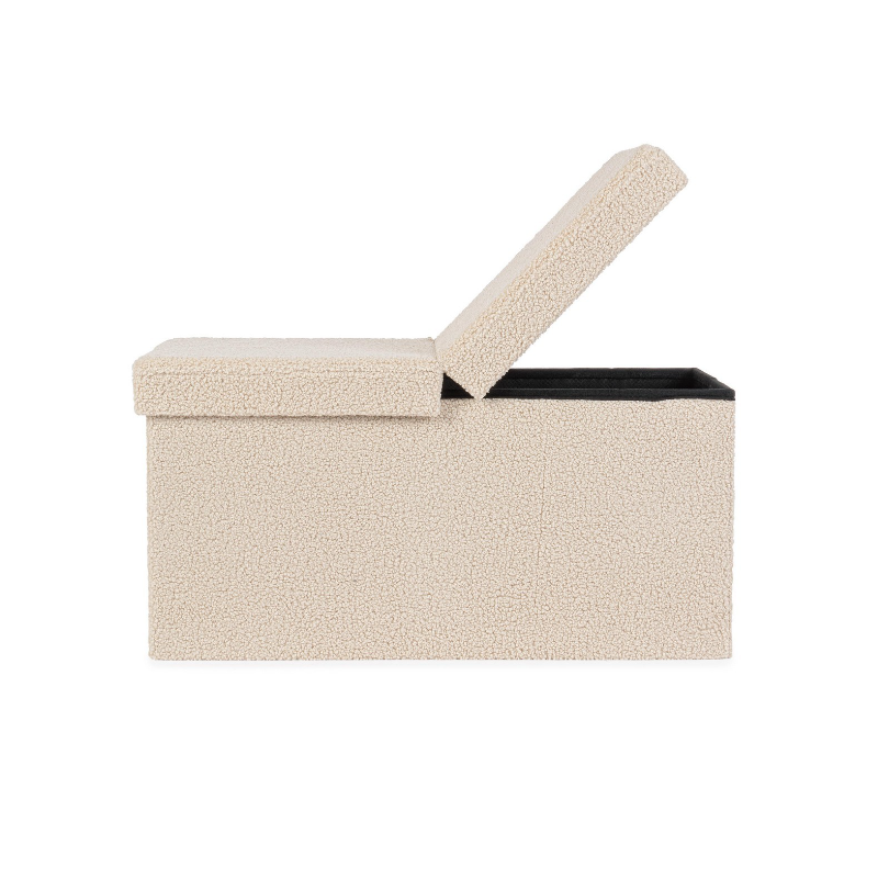 Complementi d'arredo Pouf Contenitore Rettangolare Linea Joris Con Struttura In Mdf e Rivestimento Con Effetto Bouclè Beige