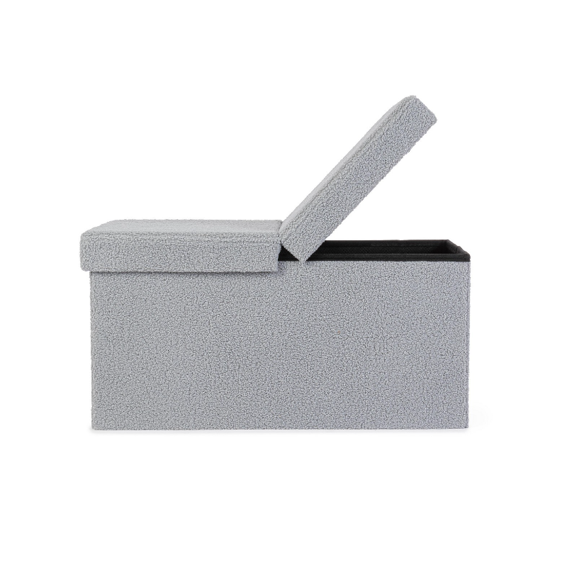 Complementi d'arredo Pouf Contenitore Rettangolare Linea Joris Con Struttura In Mdf e Rivestimento Con Effetto Bouclè Grigio