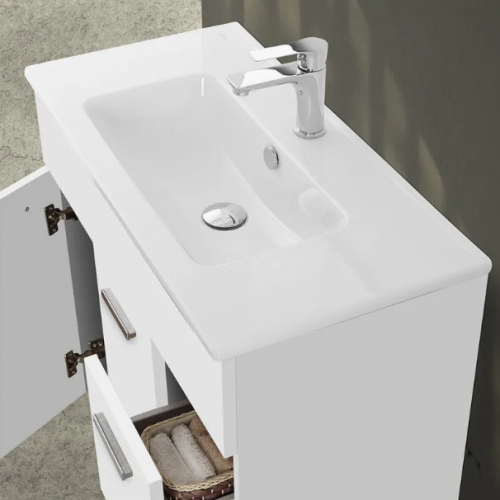 Mobili bagno Mobile Bagno A Terra 80 cm Bianco Con Lavabo E Specchio Led Linea Greta