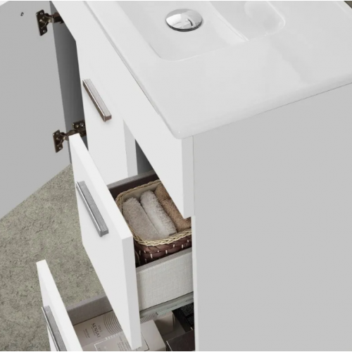 Mobili bagno Mobile Bagno A Terra 80 cm Bianco Con Lavabo E Specchio Led Linea Greta