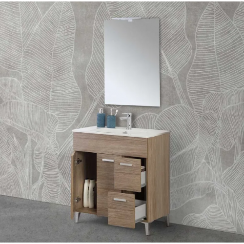 Mobili bagno Mobile Bagno A Terra 80 cm Rovere Tropea Con Lavabo E Specchio Led Linea Greta