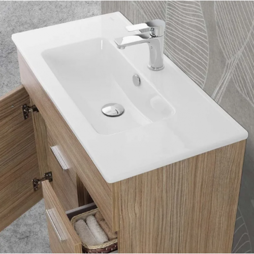 Mobili bagno Mobile Bagno A Terra 80 cm Rovere Tropea Con Lavabo E Specchio Led Linea Greta