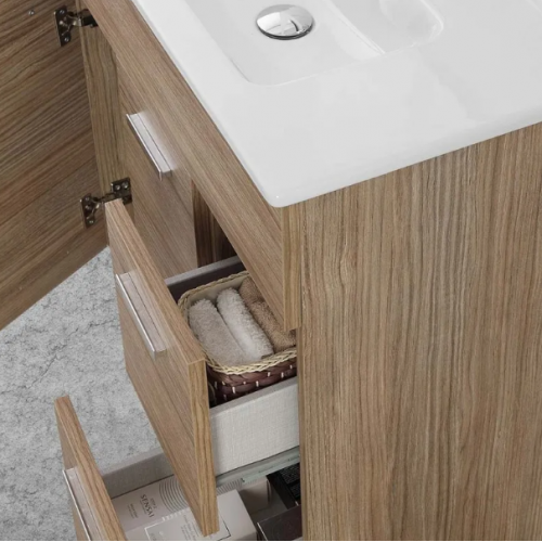 Mobili bagno Mobile Bagno A Terra 80 cm Rovere Tropea Con Lavabo E Specchio Led Linea Greta