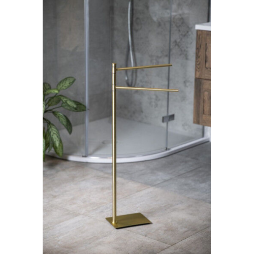 Piantane portasciugamani Piantana Porta Asciugamani Linea Trilly Finitura Oro Spazzolato Con 2 Bracci H 83,5 cm