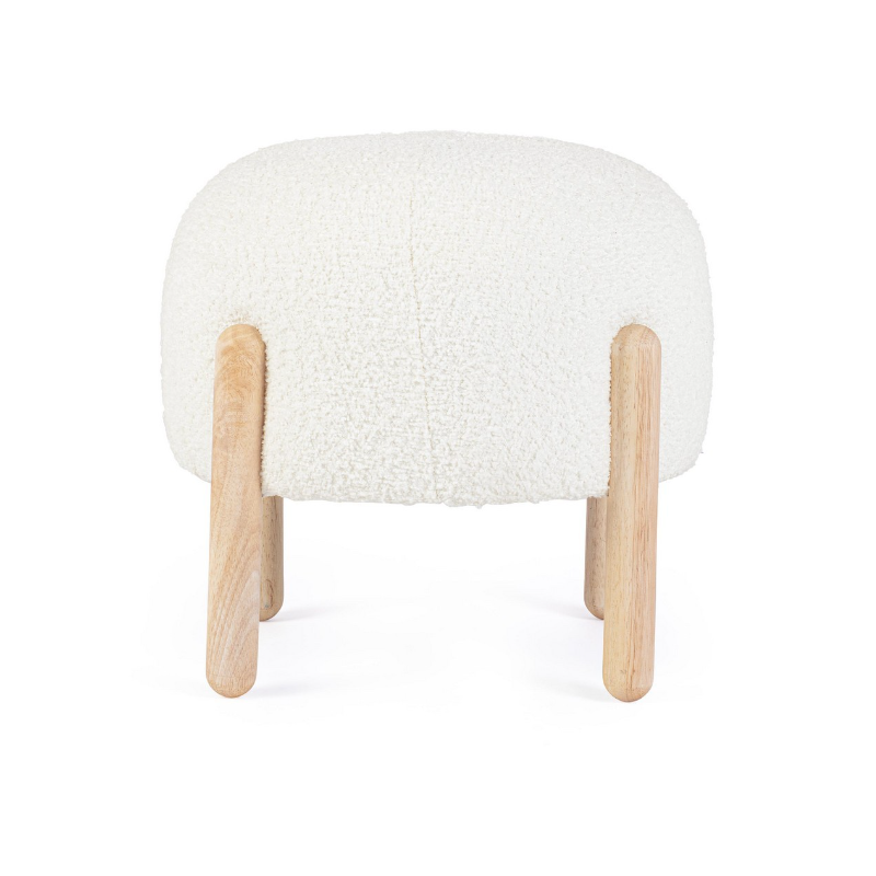 Sedie Sgabello Linea Dayla in Poliestere Effetto Bouclè Bianco con Gambe in Legno Rubber Wood