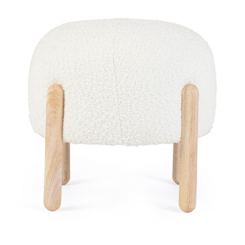 Sedie Sgabello Linea Dayla in Poliestere Effetto Bouclè Bianco con Gambe in Legno Rubber Wood