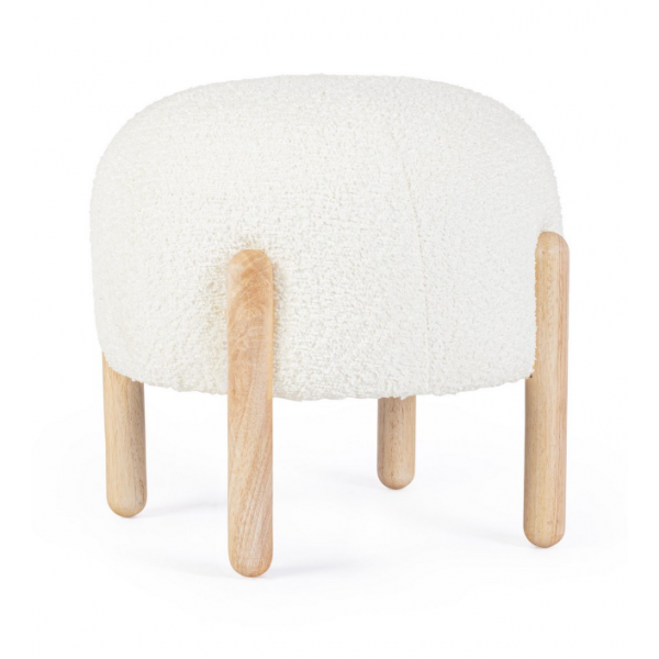 Sedie Sgabello Linea Dayla in Poliestere Effetto Bouclè Bianco con Gambe in Legno Rubber Wood