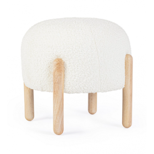 Sedie Sgabello Linea Dayla in Poliestere Effetto Bouclè Bianco con Gambe in Legno Rubber Wood