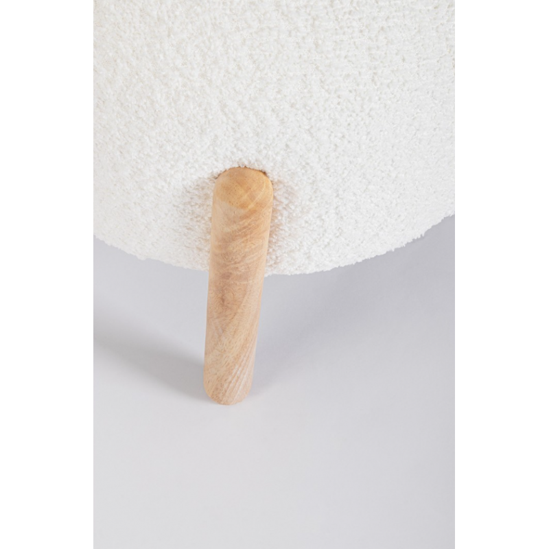 Sedie Sgabello Linea Dayla in Poliestere Effetto Bouclè Bianco con Gambe in Legno Rubber Wood