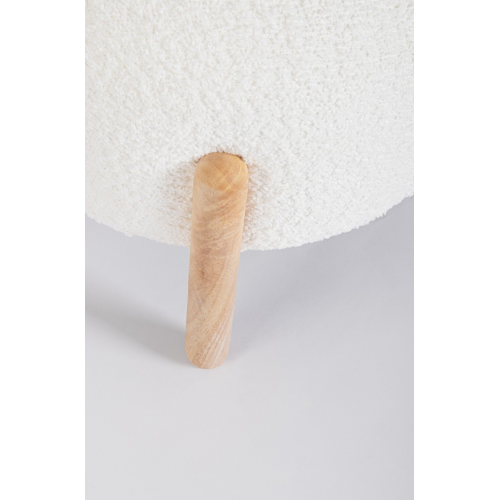 Sedie Sgabello Linea Dayla in Poliestere Effetto Bouclè Bianco con Gambe in Legno Rubber Wood