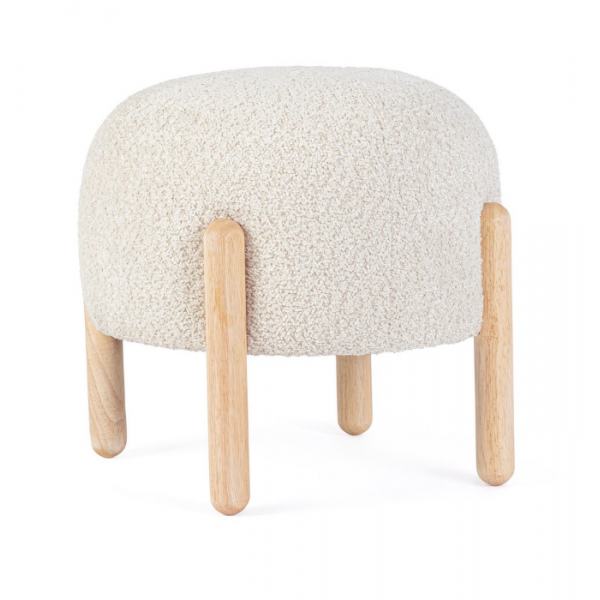 Sedie Sgabello Linea Dayla in Poliestere Effetto Bouclè Naturale con Gambe in Legno Rubber Wood