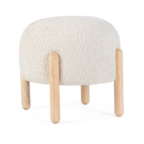 Sedie Sgabello Linea Dayla in Poliestere Effetto Bouclè Naturale con Gambe in Legno Rubber Wood