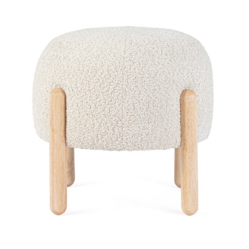 Sedie Sgabello Linea Dayla in Poliestere Effetto Bouclè Naturale con Gambe in Legno Rubber Wood