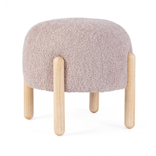 Sedie Sgabello Linea Dayla in Poliestere Effetto Bouclè Rosa Antico con Gambe in Legno Rubber Wood