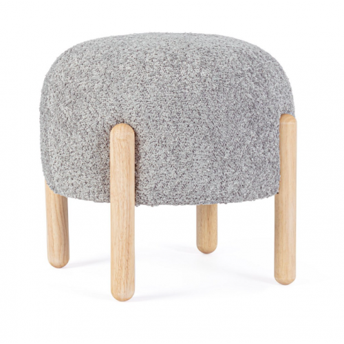 Sedie Sgabello Linea Dayla in Poliestere Effetto Bouclè Grigio Chiaro con Gambe in Legno Rubber Wood