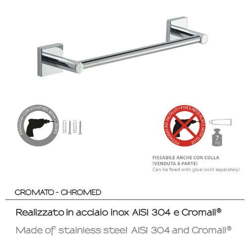 Portasciugamani Porta Salviette in Acciaio Inossidabile Cromato L. 30 cm Linea Fuji