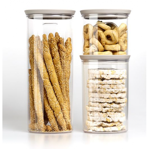 Barattoli da cucina Barattolo Trasparente Tondo 2,2 lt Linea Tosca Con Tappo Ermetico Grigio