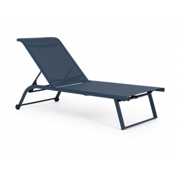 Lettini da esterno Lettino con Ruote Linea Taylor in Alluminio e Textilene Blu Navy con Schienale Reclinabile in 4 Posizioni