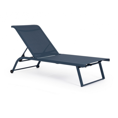 Lettini da esterno Lettino con Ruote Linea Taylor in Alluminio e Textilene Blu Navy con Schienale Reclinabile in 4 Posizioni