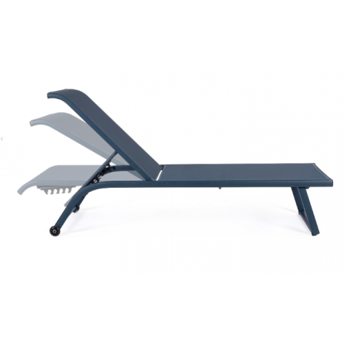 Lettini da esterno Lettino con Ruote Linea Taylor in Alluminio e Textilene Blu Navy con Schienale Reclinabile in 4 Posizioni