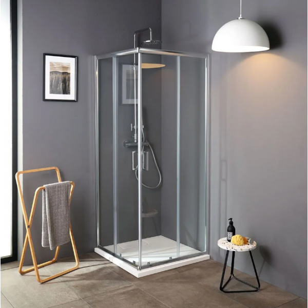 Arredo bagno Box Doccia Luna 80x80 cm in Cristallo Trasparente da 4mm Con Chiusura Calamitata