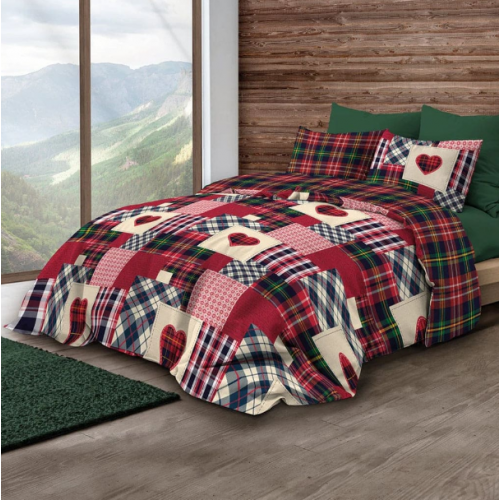 Biancheria Parure Copripiumino Matrimoniale Infinity Saint Veran 255x200 cm 100% Cotone  Completo di Sacco e Federe