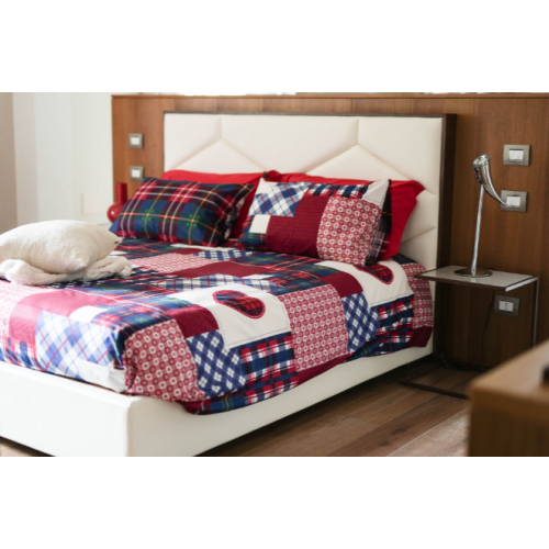 Biancheria Parure Copripiumino Matrimoniale Infinity Saint Veran 255x200 cm 100% Cotone  Completo di Sacco e Federe