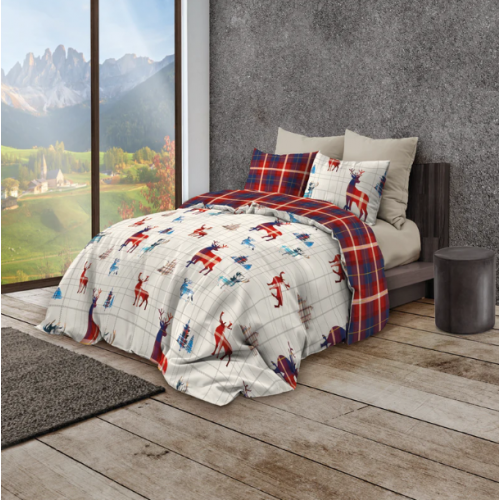 Biancheria Parure Copripiumino Matrimoniale Infinity Alpino 255x200 cm 100% Cotone  Completo di Sacco e Federe