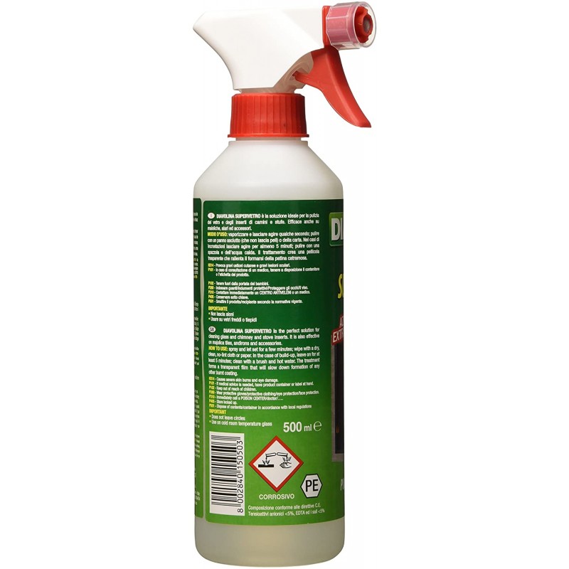 Combustibili Diavolina supervetro spray detergente per i vetri di stufe e camini 500ml Combustibili Diavolina supervetro spray detergente per i vetri di stufe e camini 500ml