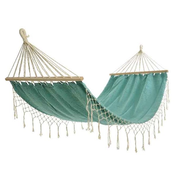 Amache Amaca con frange e barra legno colore acqua cm 200x100 giardino esterno 841748