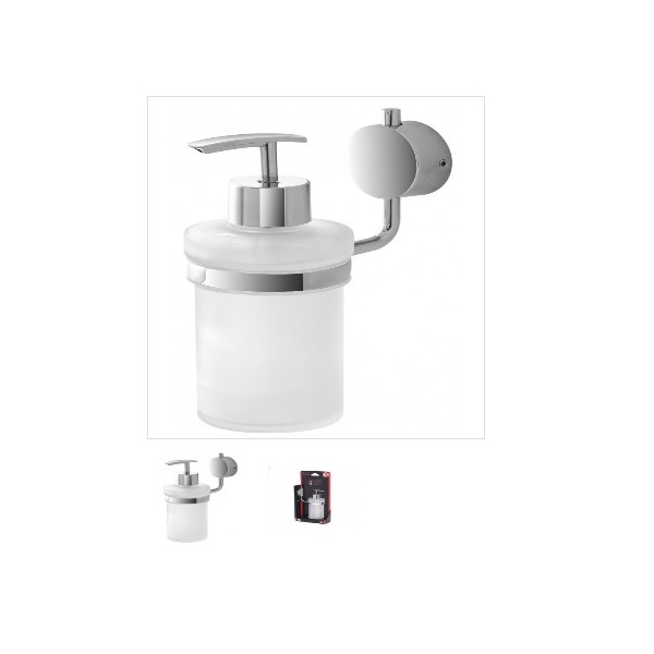 Dispenser sapone Feridras porta dispenser plaza cromato/vetro satinato adesivo/viti 015007
