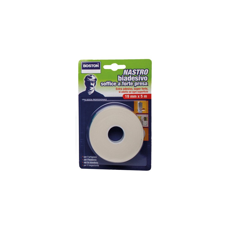 Nastri adesivi Nastro biadesivo forte boston ml.5 x19mm per ganci specchi vetrine allestimenti